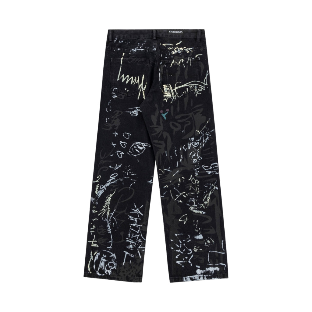 Calça Balenciaga Jeans Graffiti Baggy